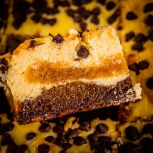 brownie layered with cheesecake and ladyfinger filling