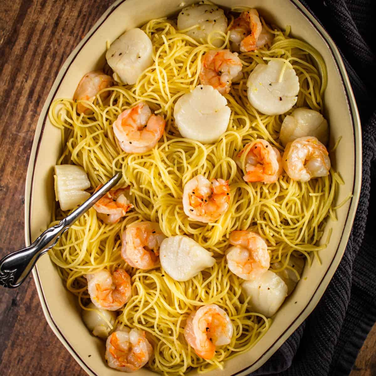 angel hair pasta with roasted shrimp and scallops