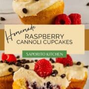 homemade cupcakes with raspberry filling and cannoli frosting