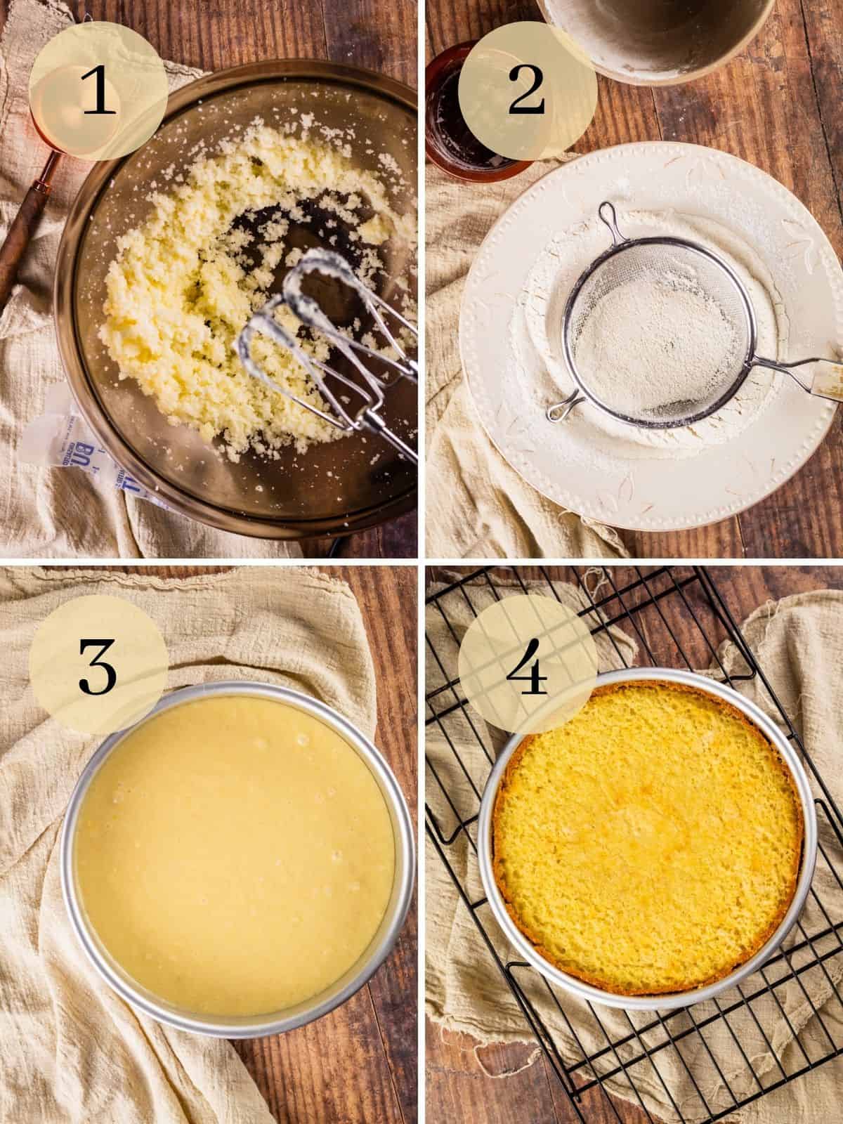 creamed butter and sugar, sifted dry ingredients, cake batter in pan and baked yellow cake