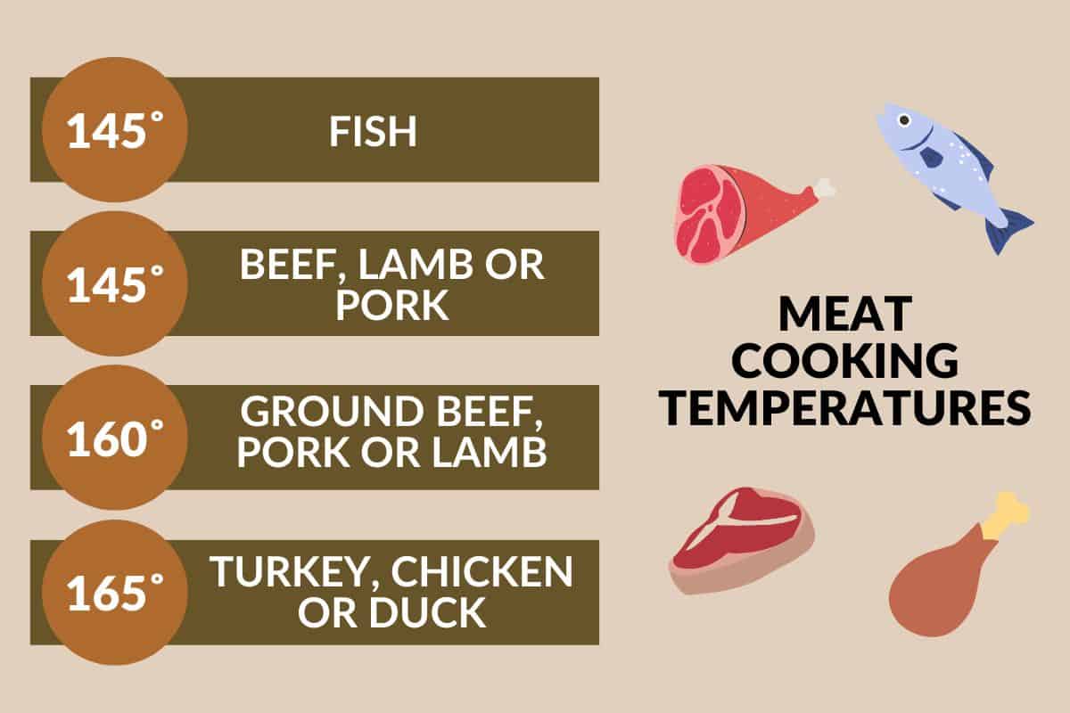 infographic showing proper cooking temperatures for meat.